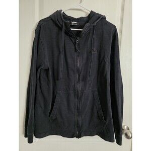 Black Nike hoodie features a full-zip closure and an embroidered logo sz L